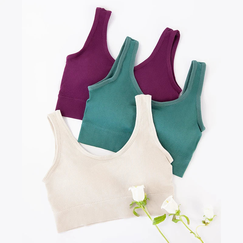 Conjunto de 3 peças: Top esportivo push-up, Poliéster, Respirável e confortável.