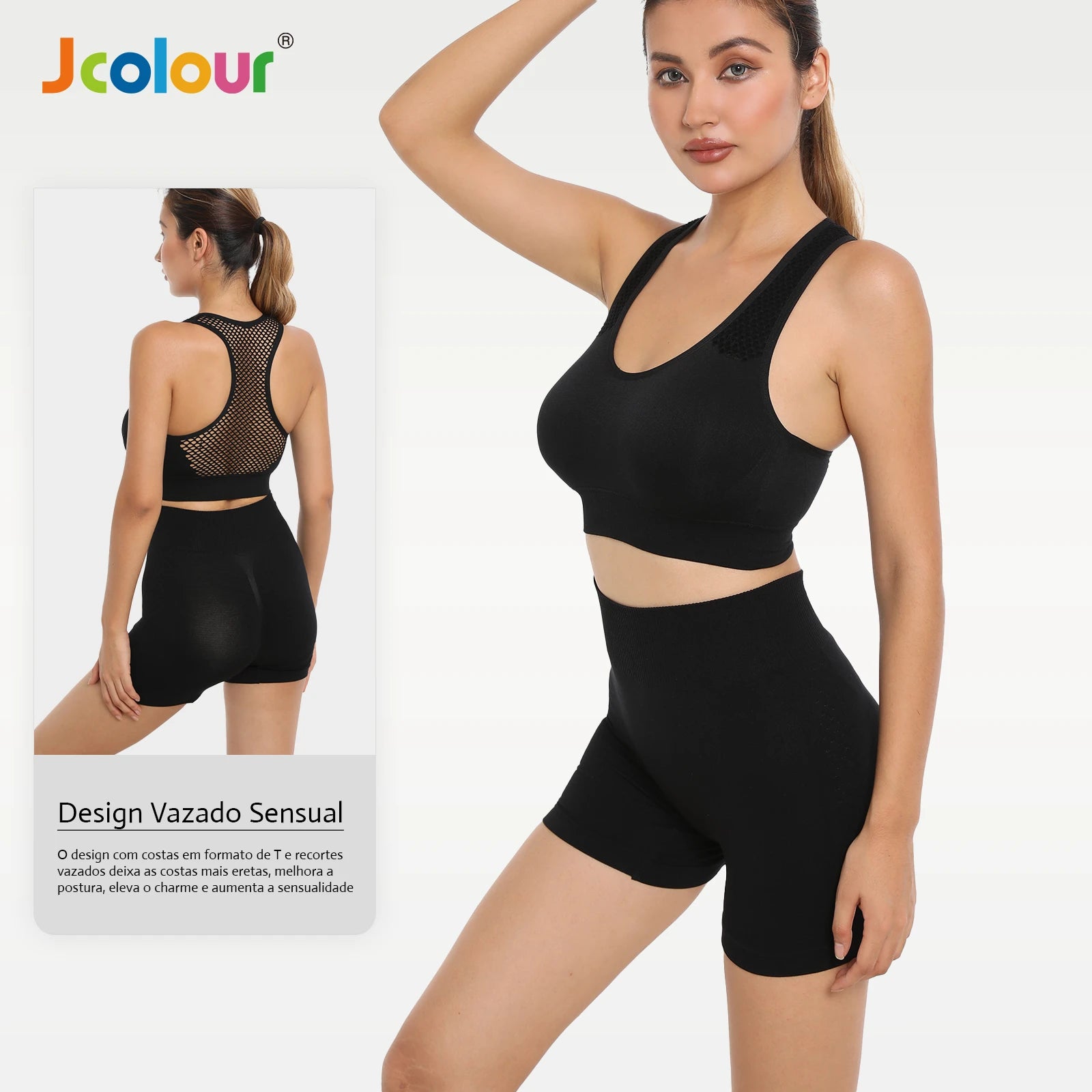 Conjunto de Top e Shorts Esportivo Feminino, Respirável e de Secagem Rápida
