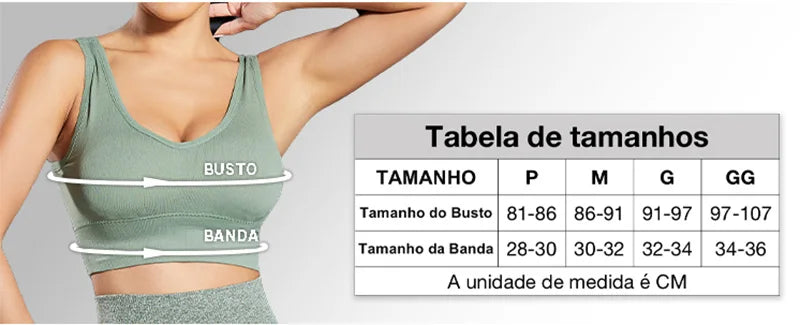 Conjunto de 3 peças: Top esportivo push-up, Poliéster, Respirável e confortável.