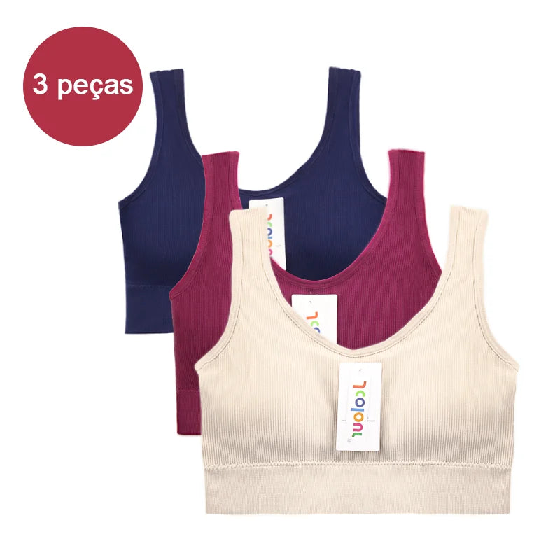 Conjunto de 3 peças: Top esportivo push-up, Poliéster, Respirável e confortável.