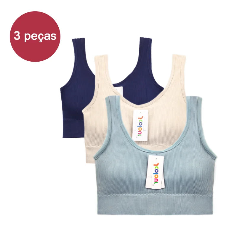 Conjunto de 3 peças: Top esportivo push-up, Poliéster, Respirável e confortável.