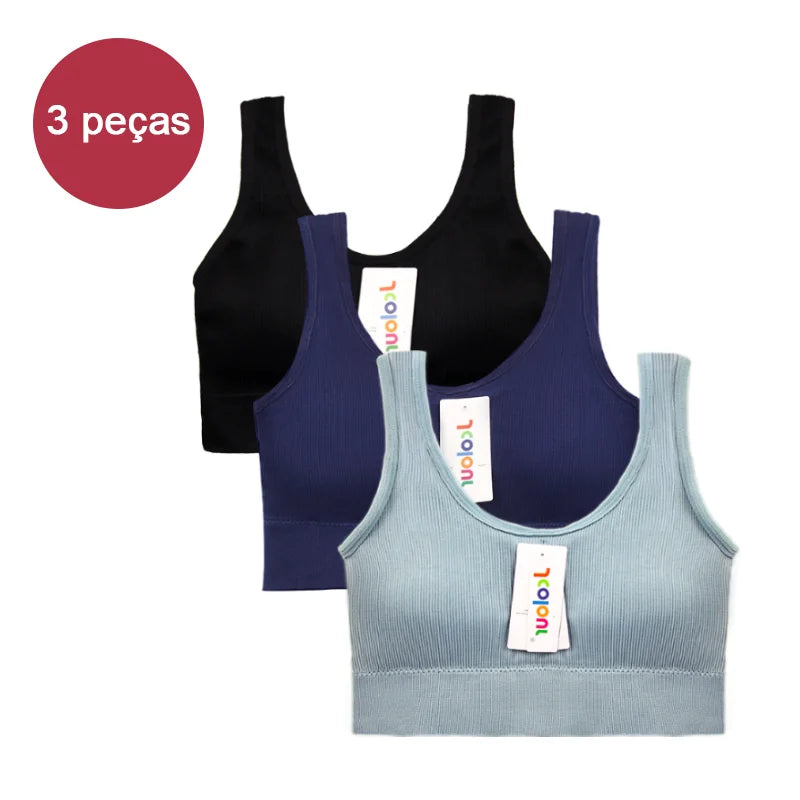 Conjunto de 3 peças: Top esportivo push-up, Poliéster, Respirável e confortável.