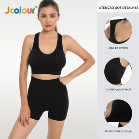 Conjunto de Top e Shorts Esportivo Feminino, Respirável e de Secagem Rápida
