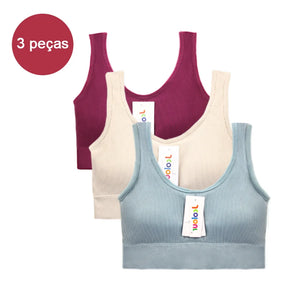 Conjunto de 3 peças: Top esportivo push-up, Poliéster, Respirável e confortável.
