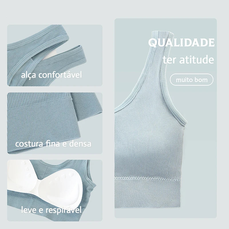 Conjunto de 3 peças: Top esportivo push-up, Poliéster, Respirável e confortável.