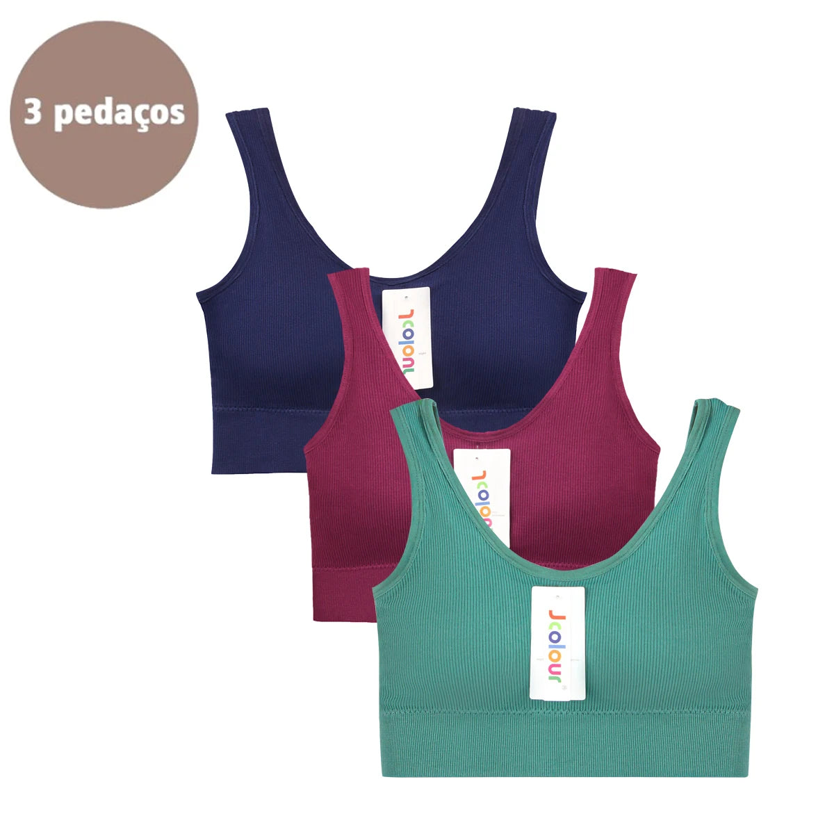 Conjunto de 3 peças: Top esportivo push-up, Poliéster, Respirável e confortável.