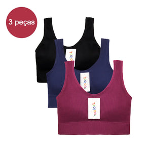 Conjunto de 3 peças: Top esportivo push-up, Poliéster, Respirável e confortável.