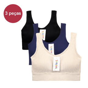 Conjunto de 3 peças: Top esportivo push-up, Poliéster, Respirável e confortável.